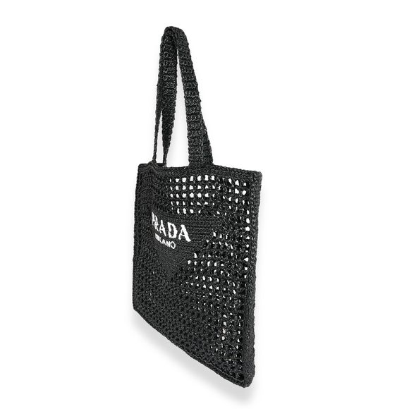 Prada Black & White Raffia Logo Tote - Picture 2 of 7
